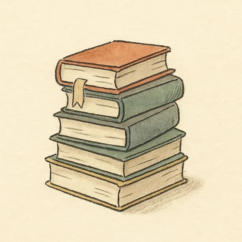 A stack of books with a bookmark
