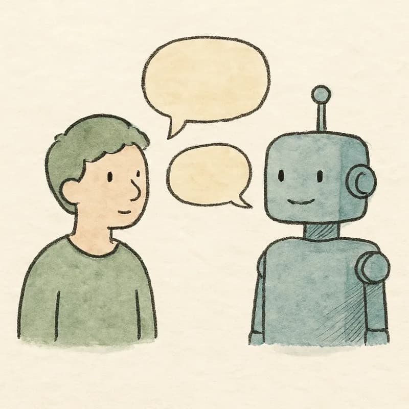 A person and a robot having a conversation
