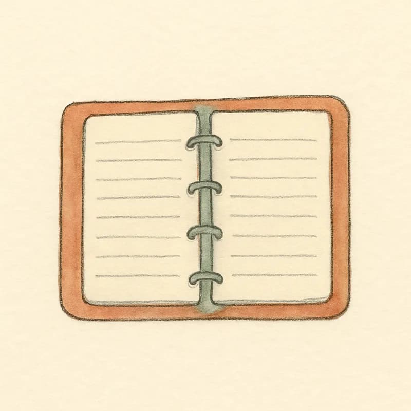 An open binder with lined pages